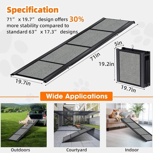 Dog Ramp for Car 𝟕𝟏"𝐱𝟐𝟎" Large Folding Pet Stair Ramps for Truck, SUV, with Non-Slip Surface, Up to 250LBS, Outdoor Dog Car Ramp for Medium & Large Dogs, Portable Pet Steps in Kuwait