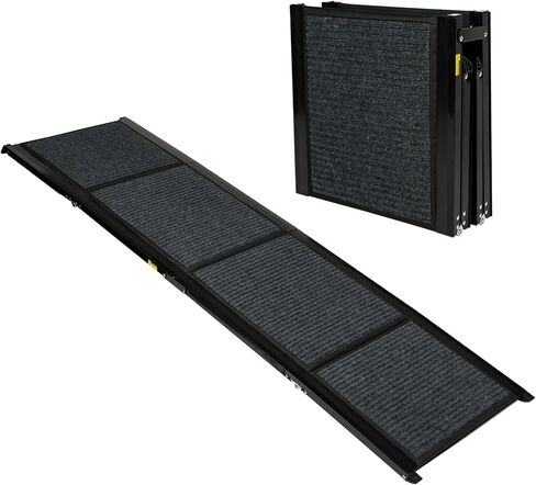 Ashfield & Harkness: Felt Dog Ramp - 63 x17, Black, Foldable & Portable, Metal Frame, Non-Slip, Stairs Alternative for Car-SUV-Truck, Pets 250lbs Cap in Kuwait