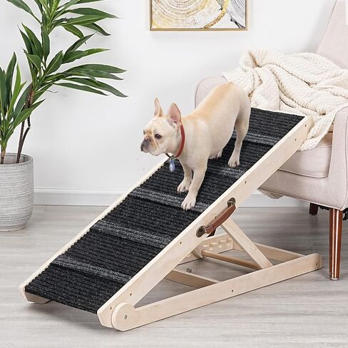 Dog Ramp for Bed - Foldable Small to Large Dog Ramp for Couch - 6 Adjustable Height from 12" to 24" - Stairs with High Traction Mat - Wooden Portable Ramp for Dogs to Get on Bed Couch Car Up to 200LBS in Kuwait
