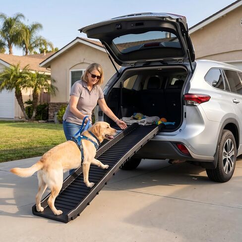 PawStep 61" Folding Pet Ramp, Portable Dog Ramp for Cars, SUVs, Beds & Couches, Lightweight PP Construction, Textured Surface, Optional Carpet for Added Traction, 165 lb Capacity (50524) in Kuwait