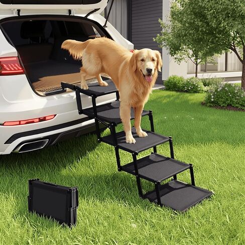 Oiilores Foldable Dog Stairs for Large Dogs - Extra Wide Pet Ramp for Cars, SUV, Non-Slip Surface, Supports Up to 250 Lbs, 5 Steps in Saudi Arabia