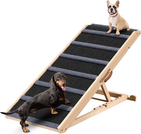 Dog Ramp for Bed - Extra Wide 17’’, Non-Slip Rubber Surface Excellent Traction, Pet Ramp for Small Large Dogs to Get on High Couch Car, Hold up to 200lb, Adjustable, Foldable in Kuwait