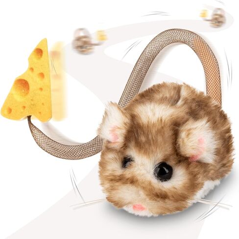 لعبة MigiMouse التفاعلية للقطط تدور وتدور بزاوية 360 درجة مع ذيل متذبذب للقطط الداخلية، مستشعر حركة ذكي، صرير واقعي، لعبة قطط قطيفة قابلة لإعادة الشحن (بني طويل) in Kuwait
