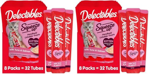 Delectables Squeeze Up Kitten Variety Pack, Creamy Squeezable Puree, Lickable Wet Cat Treats, Grain Free, No Added Fillers, No by-Products, No Added Preservatives, 0.5 Ounces Tube, 20 Tubes Total in Kuwait