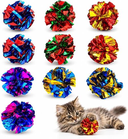 Cat Crinker Ball Toys 10 عبوات للقطط الداخلية لقتل الوقت والحفاظ على لياقتك ، 2.3 بوصة كرات Mylar Crinkle جذب القطط إلى Swat ، اللدغة ، الصيد ، ألعاب تفاعلية للقطط والقطط in Kuwait