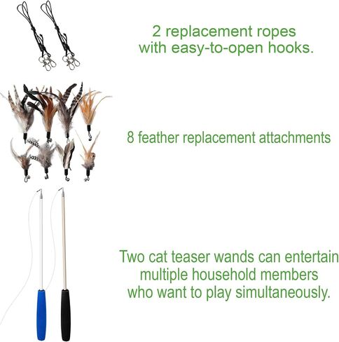 Cat Toys - No Chemical Dyeing Cat Feather Toys for Indoor Cats - Include Cat Wand and Natural Feather Refills in Kuwait