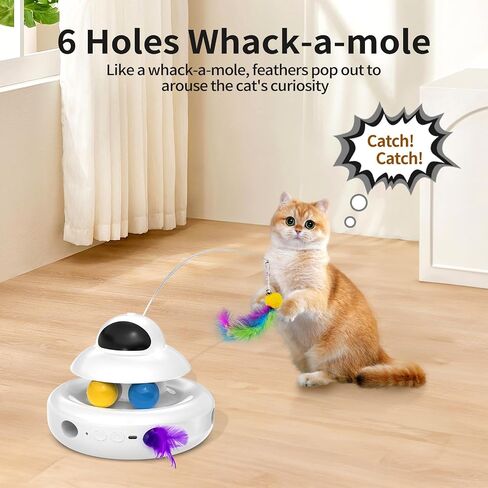 MOHAYA Cat Toys，4-in-1 Interactive Cat Toy for Indoor Cats with Laser, Fluttering Butterfly, Moving Feather and Track Balls - USB Rechargeable Self-Play Kitten Toy (White) in Saudi Arabia