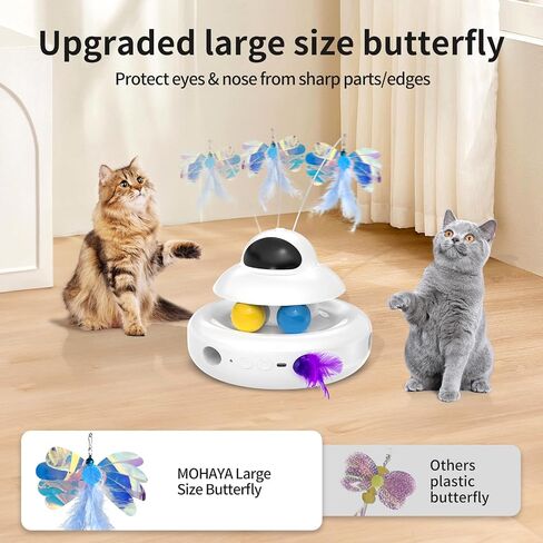 MOHAYA Cat Toys，4-in-1 Interactive Cat Toy for Indoor Cats with Laser, Fluttering Butterfly, Moving Feather and Track Balls - USB Rechargeable Self-Play Kitten Toy (White) in Saudi Arabia