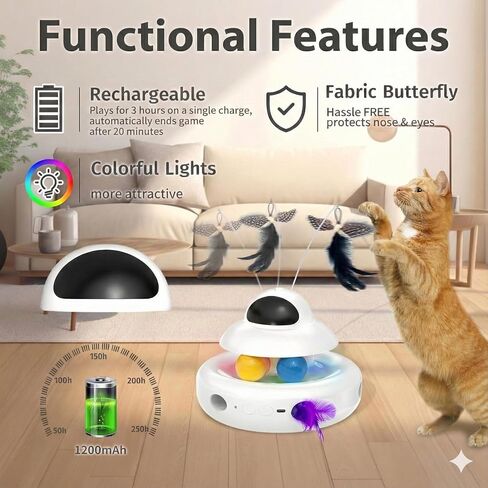MOHAYA Cat Toys，4-in-1 Interactive Cat Toy for Indoor Cats with Laser, Fluttering Butterfly, Moving Feather and Track Balls - USB Rechargeable Self-Play Kitten Toy (White) in Saudi Arabia