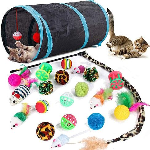21 Pcs Cat Toys for Indoor Cats Collapsible Cat Tunnel Interactive Feather Teaser Wand Ball Toy for Kitten Cats in Kuwait