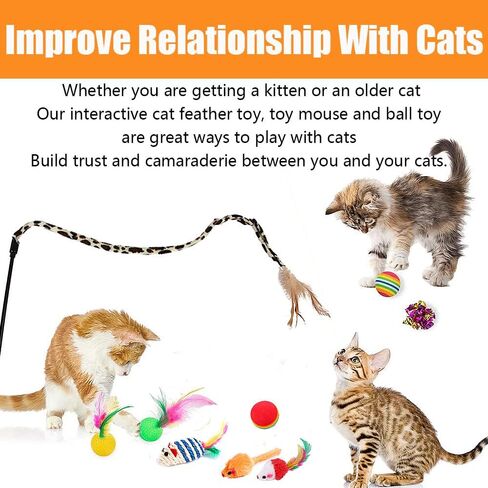 21 Pcs Cat Toys for Indoor Cats Collapsible Cat Tunnel Interactive Feather Teaser Wand Ball Toy for Kitten Cats in Kuwait
