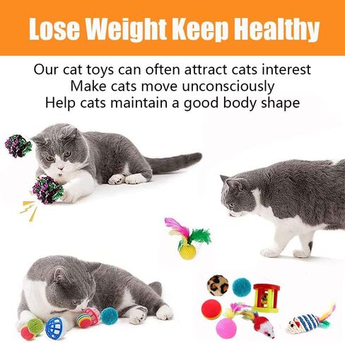 21 Pcs Cat Toys for Indoor Cats Collapsible Cat Tunnel Interactive Feather Teaser Wand Ball Toy for Kitten Cats in Kuwait