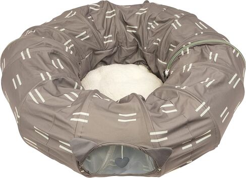 Kitty City Large Cat Tunnel Bed, 2-in-1 Zip-Together Cat Play Tunnel & Plush Nap Bed, Pop-Up Indoor Cat Toy with Hanging Toys, Collapsible Design - White in Saudi Arabia