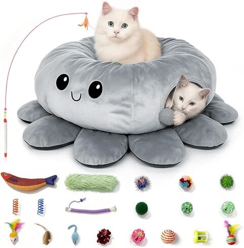 Cat Tunnel Bed with 20 Cat Toys, Kitten Toys for Indoor Kittens,Pink in Saudi Arabia