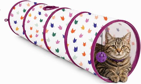 ASPCA Cat Tunnel with Rattle Toy, Interactive Collapsible Cat Tunnel for Indoor Cats, Crinkle Play Tunnel with Hanging Rattle Toy, for Hiding, Chasing, Pouncing & Active Play, Silhouette Printed in Saudi Arabia