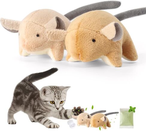 Plush Catnip Mice Toys with Rattle Sound- 2 Pcs Interactive Cat Toys for Indoor Cats, Durable Stress Relief Eco-Friendly Small Mouse Chew Playthings（with Catnip Bag in Saudi Arabia