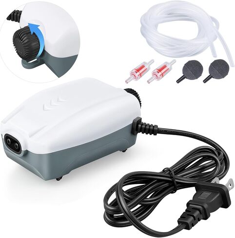 HITOP Dual Outlet Aquarium Electric Air Pump, Whisper Adjustable Fish Tank Aerator, Quiet Oxygen Pump with Accessories for 10 to 100 Gallon in Kuwait
