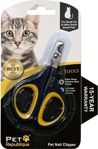 Cat Nail Clippers by Pet Republique – Professional Stainless-Steel Nail Clipper for Cats, Kittens, Hamster, Rabbits, Birds, & Small Breed Animals Claw Trimmer (Black+Yellow) in Kuwait