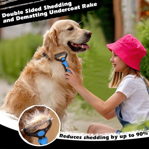 Professional 3PCS Self Cleaning Slicker Brush & Pet Grooming Rake & Flea Comb for Dogs,Cats and Horses | Double-Sided Dematting Comb & Skin Friendly Deshedding Grooming Tool | Pet Supplies (Blue) in Kuwait