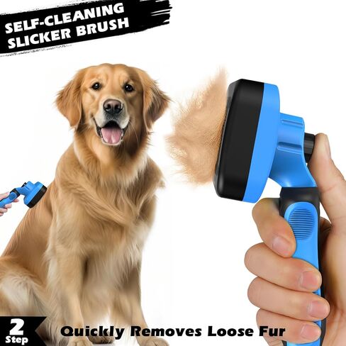 Professional 3PCS Self Cleaning Slicker Brush & Pet Grooming Rake & Flea Comb for Dogs,Cats and Horses | Double-Sided Dematting Comb & Skin Friendly Deshedding Grooming Tool | Pet Supplies (Blue) in Kuwait