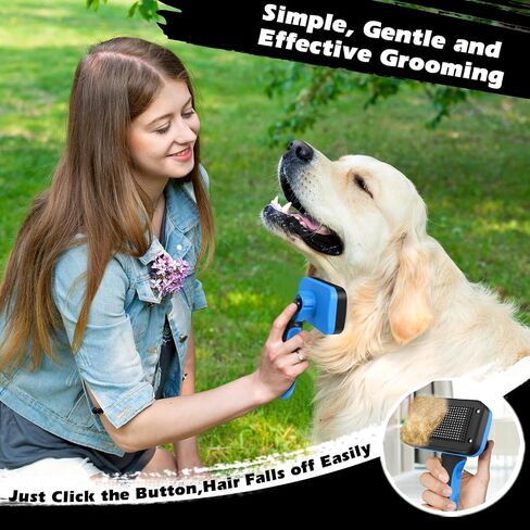Professional 3PCS Self Cleaning Slicker Brush & Pet Grooming Rake & Flea Comb for Dogs,Cats and Horses | Double-Sided Dematting Comb & Skin Friendly Deshedding Grooming Tool | Pet Supplies (Blue) in Kuwait