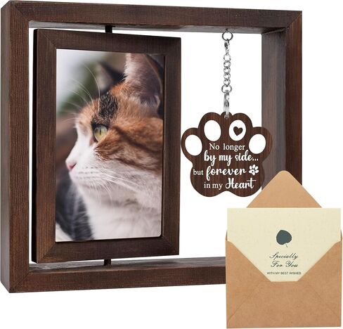 SHOW-YA Cat Memorial Gifts for Loss of Cat - Pet Memorial Gifts Cat,Loss of Cat Sympathy Gift, Cat Passing Away, Pet Remembrance Gift Cat,Rotating Wooden Cat Picture Frame 4x6 Photo in Kuwait