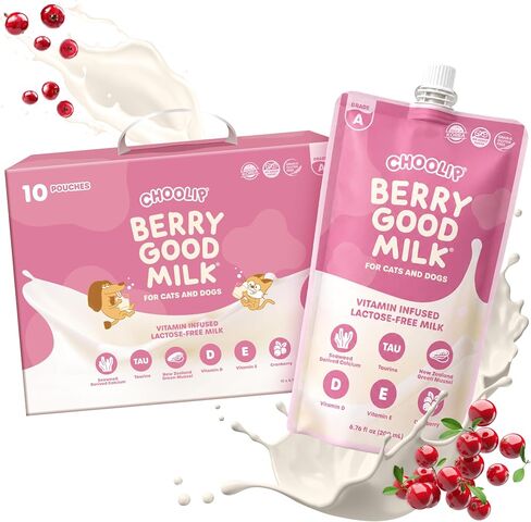 Choolip Berry Good Milk for Cats & Dogs – Lactose-Free Pet Milk Pouches – Vet-Formulated Hydrating Drink with Cranberry, CoQ10, Glucosamine & Omega-3 (100mL x 8 Pouches) in Kuwait