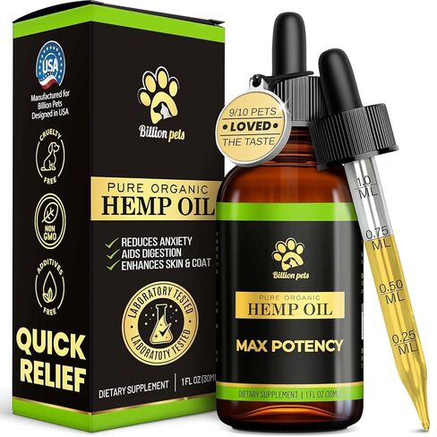 Billion Pets - Hemp Oil for Dogs and Cats - Helps with Anxiety, Pain, Stress, Sleep, Arthritis, Seizures Relief - Hip and Joint Support - Calming Drops in Kuwait