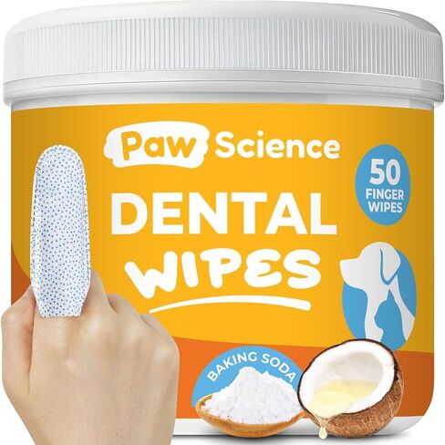 Paw Science Dog & Cat Teeth Cleaning Wipes - Dental Finger Wipes for Cats & Dogs - Pet Toothbrush & Tooth Brushing Kit - Effective Teeth Cleaner (Unscented) in Saudi Arabia