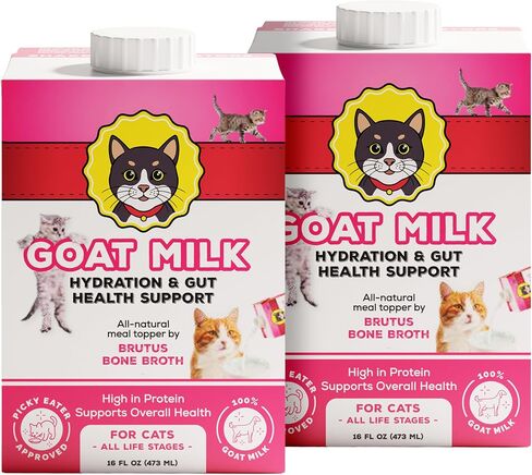 Brutus Broth Goat Milk for Cats - Meal Topper and Hydration Support, 100% Pure Single Ingredient Goat Milk, Ready to Serve Liquid for All Life Stages, 16 fl oz (2-Pack) in Saudi Arabia
