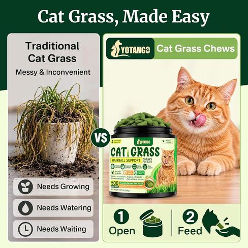 Cat Grass Treats Chews, Cat Treats for Indoor Cats 500 Ct, Hairball Control in Saudi Arabia
