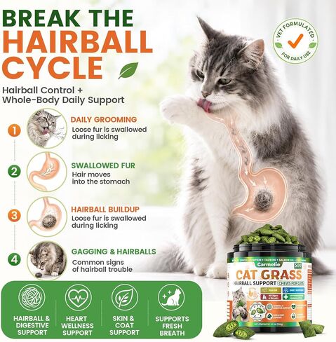 Carmelie Cat Grass Treats Chews, Hairball Treatment for Cats, 500 Count in Saudi Arabia