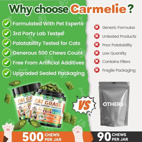 Carmelie Cat Grass Treats Chews, Hairball Treatment for Cats, 500 Count in Saudi Arabia