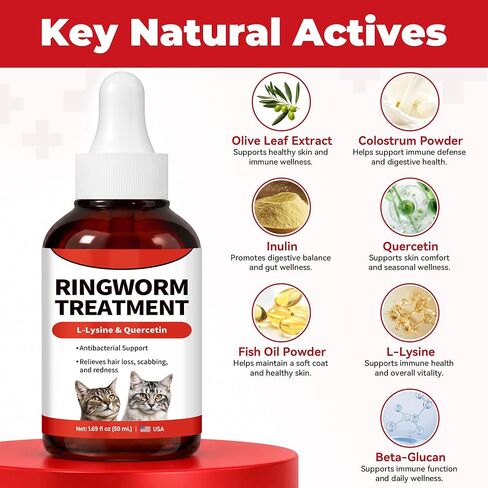 Ringworm Treatment for Cats and Dogs, Mange Support Liquid Supplement, Dog Itchy Skin Relief, Cat Itch Relief, Supports Healthy Coat, Dandruff & Redness Care, 1.69 fl oz in Kuwait