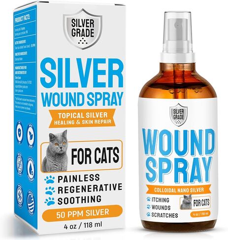 SILVER GRADE Cat Wound Care Spray with Silver – Wounds, Rashes, Hot Spots, Itch, Scratching, Irritation, Bites & Burns – Use a Cat Cone to Prevent Licking – Safe Formula – 4 Oz in Kuwait