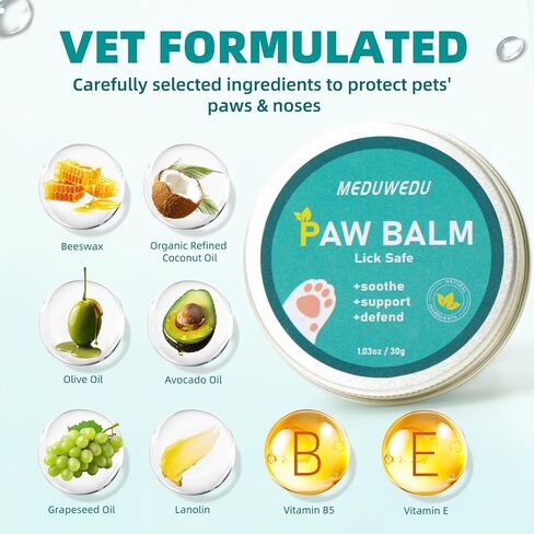 MEDUWEDU 2-Pack Dog Paw Balm - 60g Natural Paw Cream for Dogs & Cats | Beeswax, Coconut Oil, Vitamin E | Lick-Safe Paw Pad Balm for Hot Pavement, Dry & Cracked Paws in Kuwait