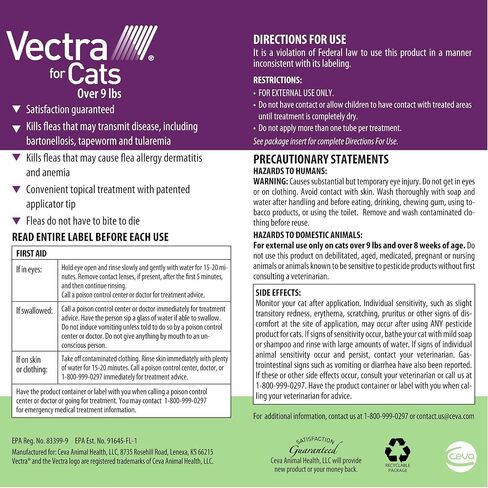 Vectra Flea Treatment for Cats Over 9 Lbs, 3 Monthly Supply in Saudi Arabia
