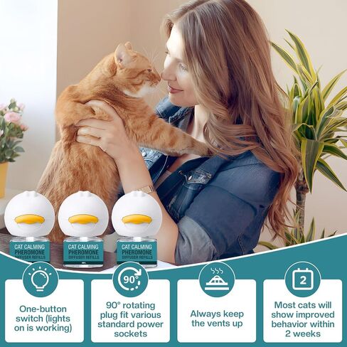 Cat Calming Diffuser 6 in 1 Multicat Calming Pheromones Diffusers Relief Stress Anxiety Fighting Scratching 90 Days Calm Relaxing Pheromone for Cats kit 48ml Refill Fits All Common Diffuser Plug In in Kuwait