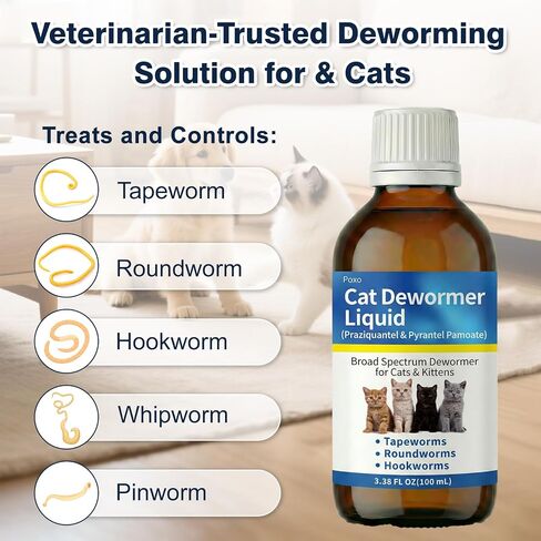 Broad Spectrum Dewormer Liquid for Cats and Kittens ( Praziquantel & Pyrantel Pamoate), No-Stress Dosing - Vet-Grade Defense - Safe for 6 Weeks+ | 100 mL in Saudi Arabia
