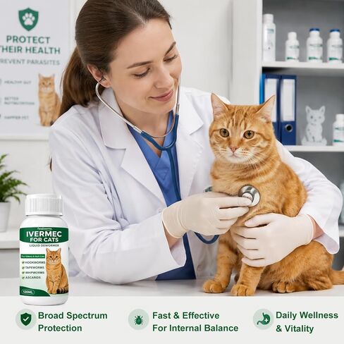 Dewormer for Cats Broad Spectrum Cat Dewormer for Tapeworms, Roundworms and Hookworms, Promotes Digestive Comfort in Kuwait