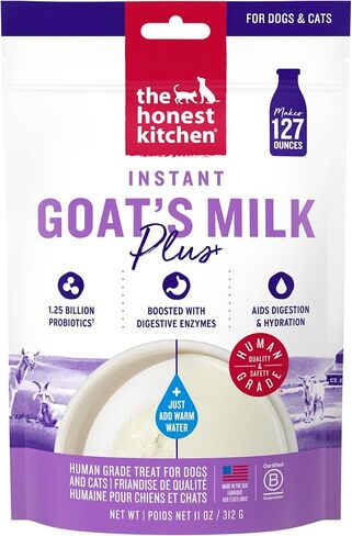 The Honest Kitchen Instant Goat’s Milk with Probiotics for Dogs and Cats, Human Grade Powder Drink Mix, Digestive Health Support, Food Topper or Treat, Just Add Water, 11 oz Pouch Makes 127 oz in Saudi Arabia