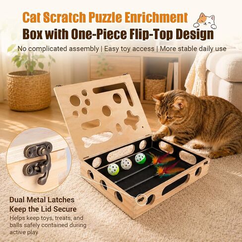 Cat Scratch Puzzle Enrichment Box, Wooden Interactive Toy for Indoor Cat in Saudi Arabia
