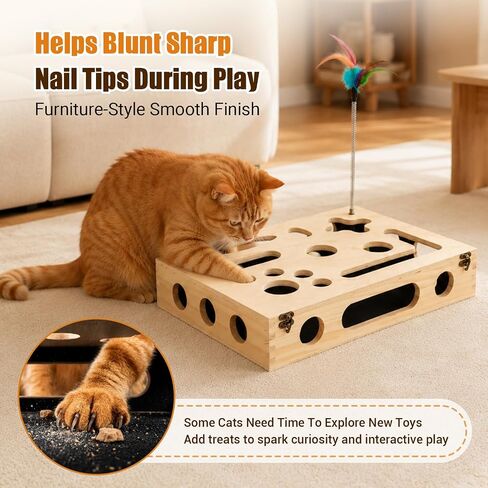 Cat Scratch Puzzle Enrichment Box, Wooden Interactive Toy for Indoor Cat in Saudi Arabia
