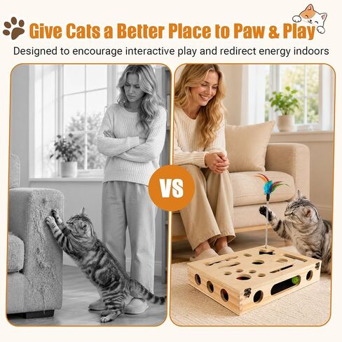 Cat Scratch Puzzle Enrichment Box, Wooden Interactive Toy for Indoor Cat in Saudi Arabia
