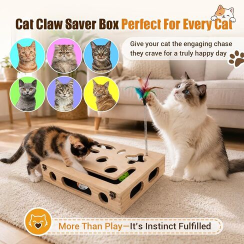 Cat Scratch Puzzle Enrichment Box, Wooden Interactive Toy for Indoor Cat in Saudi Arabia