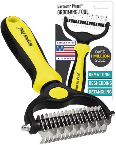 Maxpower Planet Hair Brush - Double Sided Shedding, Dematting Undercoat Rake for Dogs and Cats - Extra Wide Dog Grooming Brush, Reduce Shedding by 95%, Turquoise in Kuwait