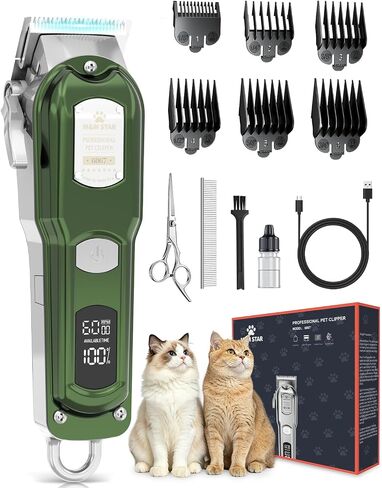 M&M Star Cat Clippers for Matted Hair, 3-Speed Quiet Cordless Cat Shaver, All-Metal Body Cat Hair Trimmer for Long Haired Cats, Cat Grooming Kit, Pet Clippers for Cats & Dogs in Kuwait