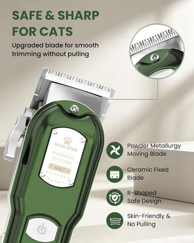M&M Star Cat Clippers for Matted Hair, 3-Speed Quiet Cordless Cat Shaver, All-Metal Body Cat Hair Trimmer for Long Haired Cats, Cat Grooming Kit, Pet Clippers for Cats & Dogs in Kuwait