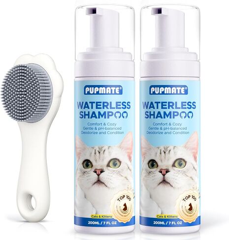 Cat Waterless Shampoo with Brush - No Rinse Formula for Quick Clean Between Baths, Hypoallergenic & Detangling, Reduce Itchy Skin Shedding & Odor Control,Vet-Recommended for Kittens/Senior Cats in Kuwait