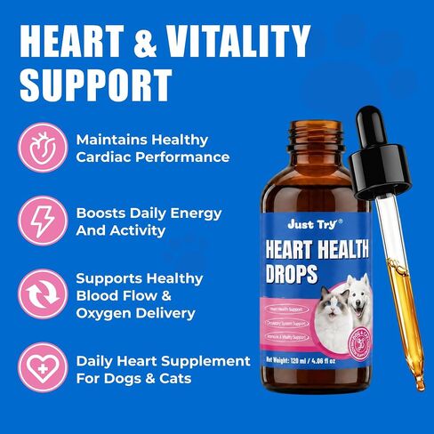 Just Try Heart Health Drops for Dogs & Cats, CoQ10 & Taurine 120ml in Kuwait